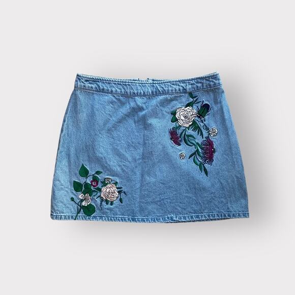 H&M Coachella Denim Embroidered Mini Skirt Blue - Picture 1 of 7
